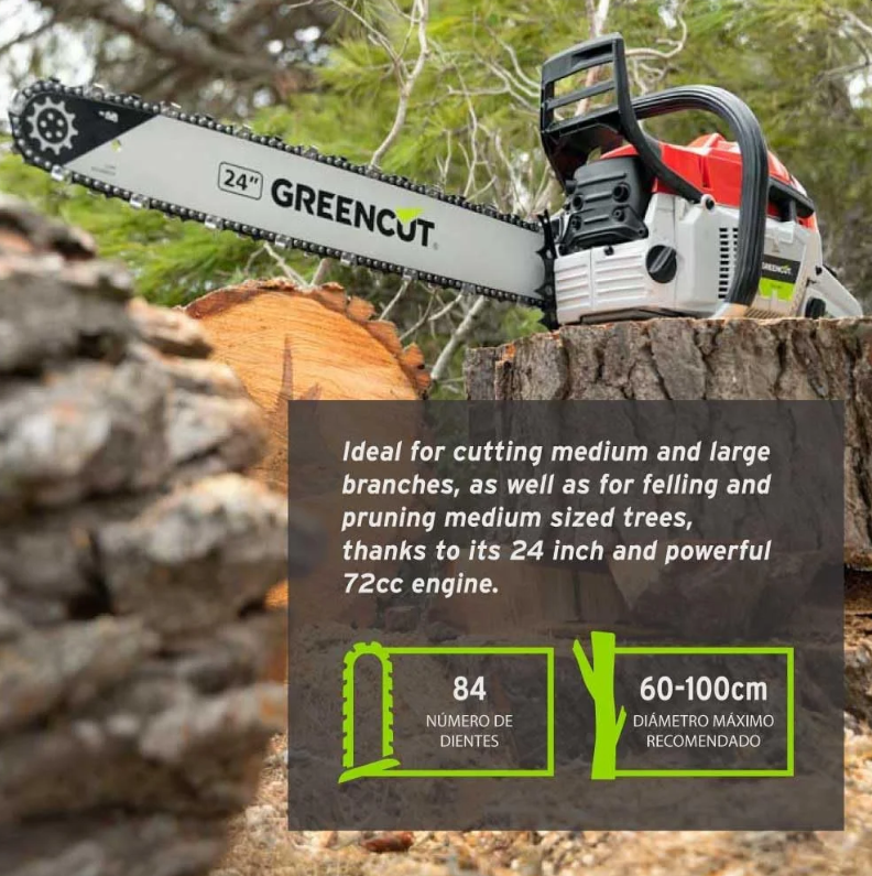 Greencut GS750X 2-stroke petrol chainsaw, 75cc, 4.8hp