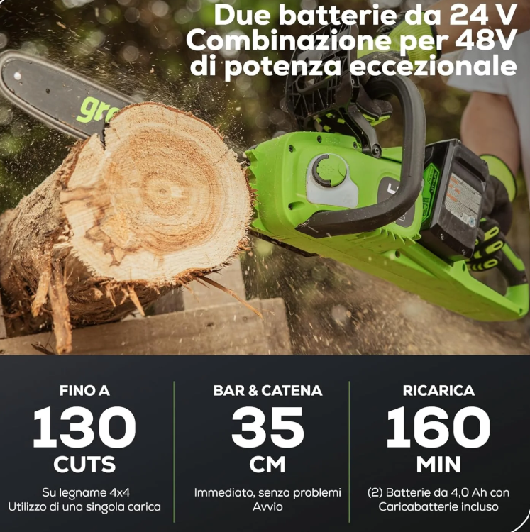 Greenworks 48V 35cm Brushless Cordless Chainsaw with Two 4Ah Batteries &Twin Charger
