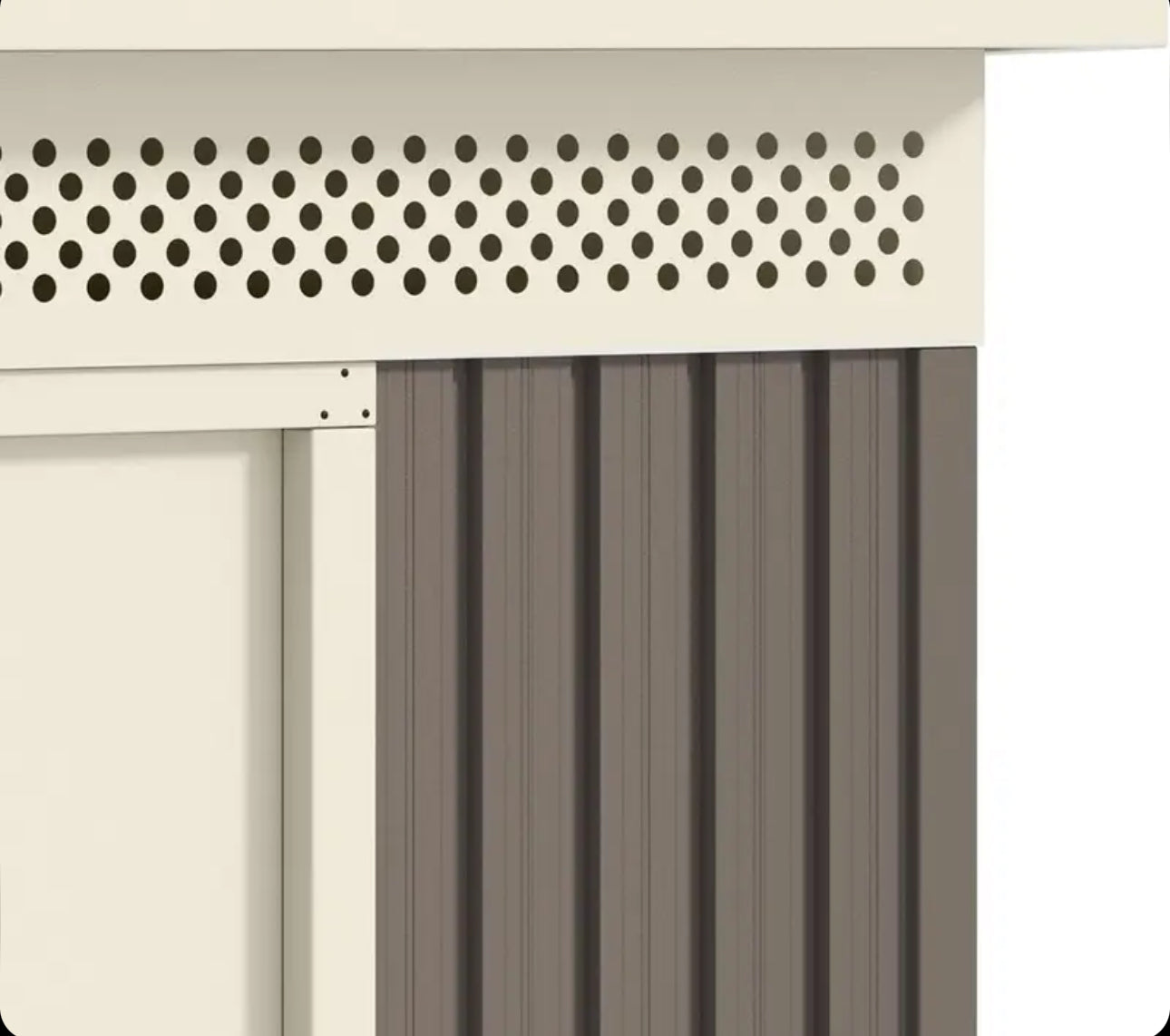 Okoru Hoggar Grey/Beige Metal Storage Shed 8.96m2 - 269x333x189cm. Garden Terrace Shed