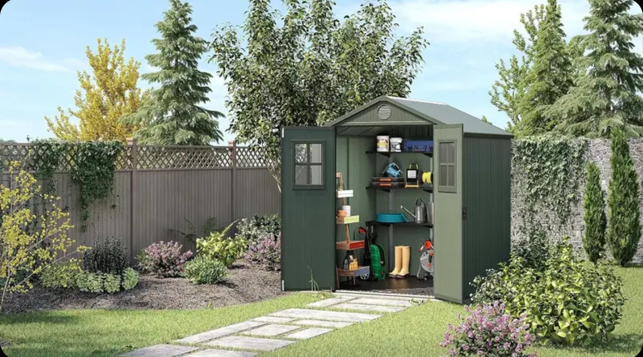 Keter Darwin Garden Shed 6 x 6, Wood Effect Finish, Sage Green, 3.30 m², 190 x 183 x 221 H cm