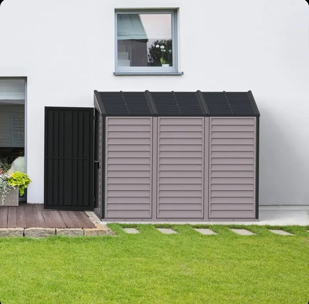 Duramax SideMate 4 x 8 PLUS Plastic Garden Shed with Metal Foundation Kit, Dark Grey