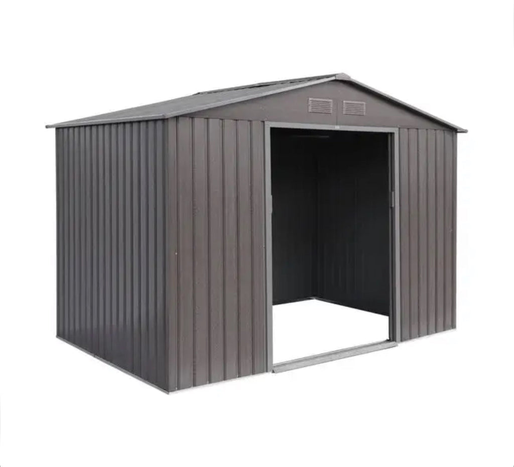 Metal garden shed with anchoring kit