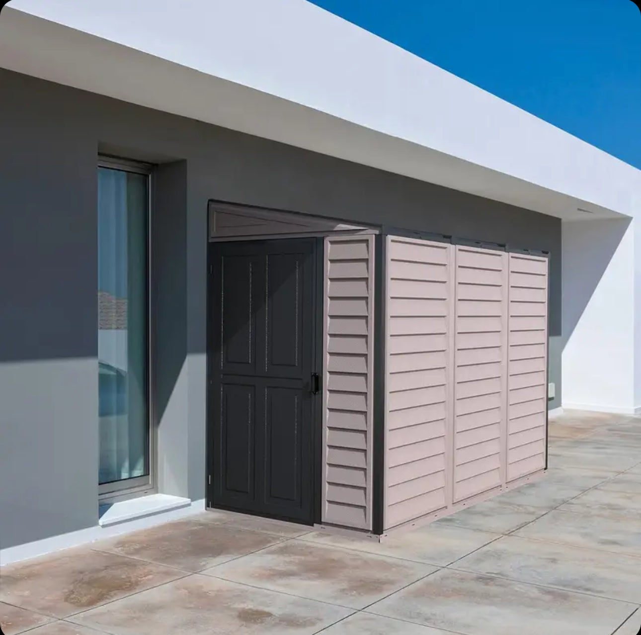 Duramax SideMate 4 x 8 PLUS Plastic Garden Shed with Metal Foundation Kit, Dark Grey