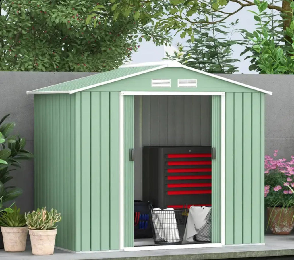 Outsunny 7ft x 4ft Lockable Garden Metal Storage Shed Large Patio Roofed Tool Storage Building Foundation Sheds Box