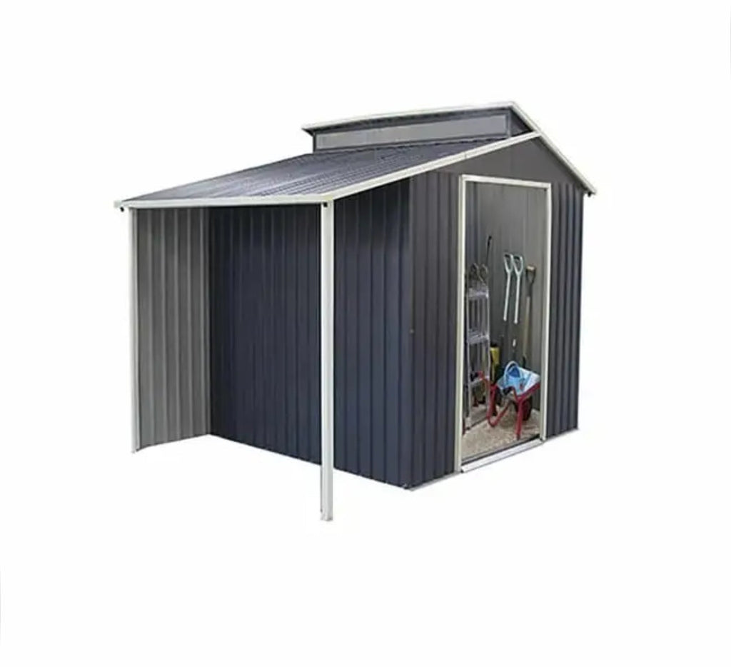 Gardiun Nottingham Metal Shed with Porch 3.78 m² Exterior 129x293x229 cm Galvanized Steel Anthracite Grey