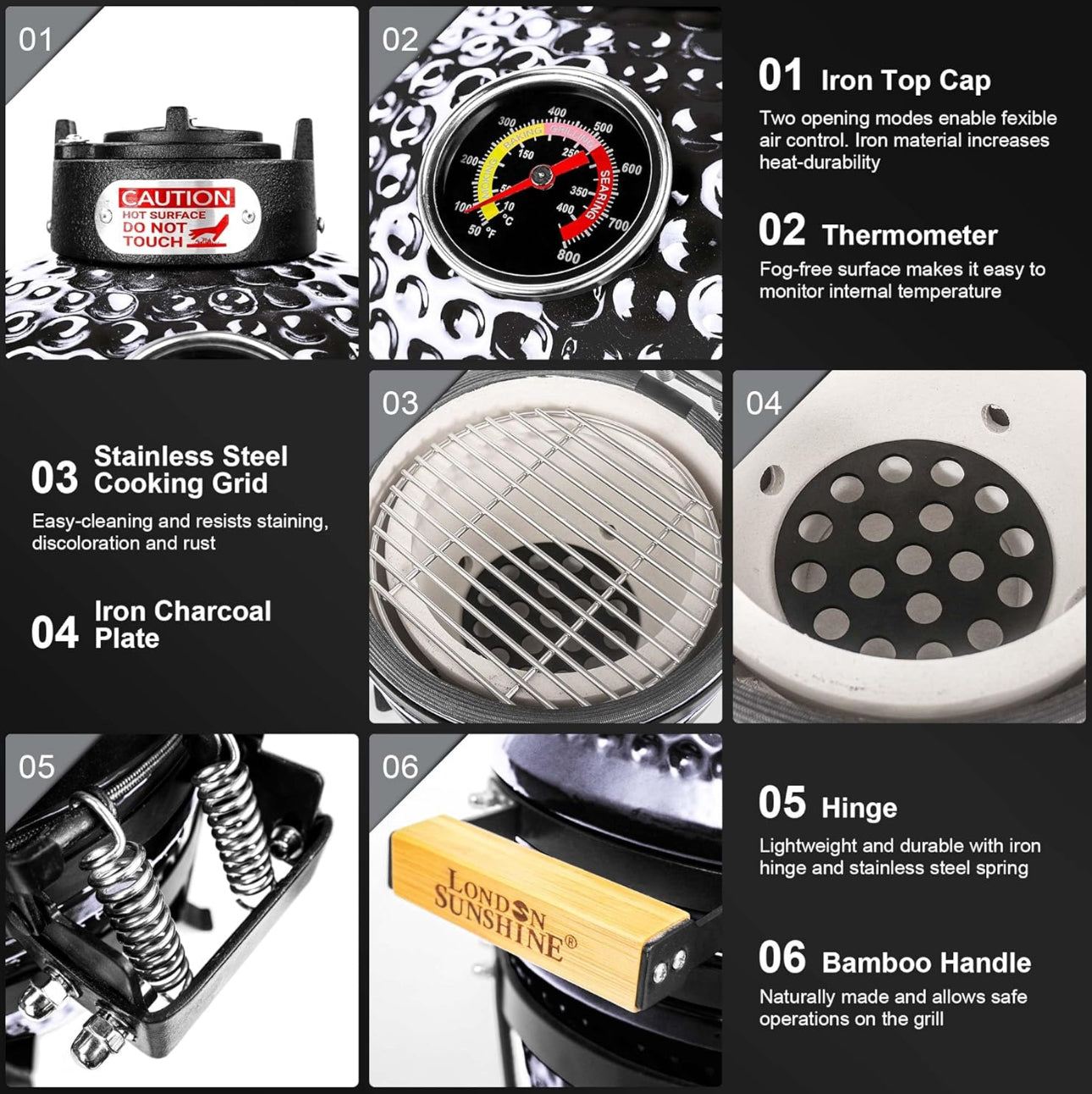 Ceramic BBQ Charcoal Kamado Grill 13 inch Portable Tabletop BBQ Bright Gray