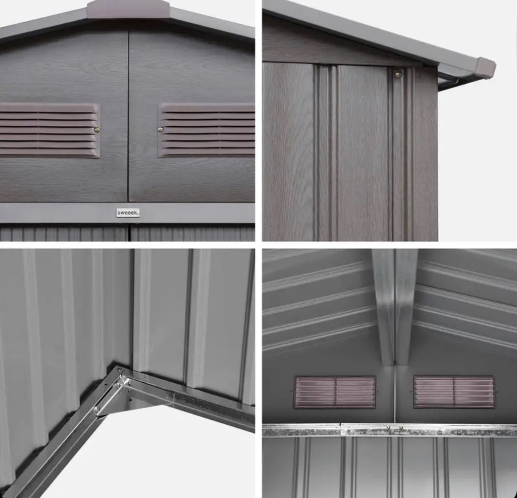 Metal garden shed with anchoring kit, 5.9m²