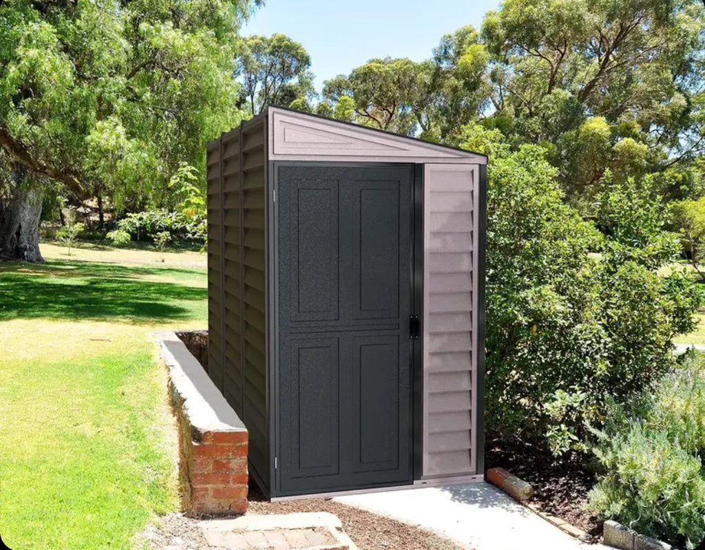 Duramax SideMate 4 x 8 PLUS Plastic Garden Shed with Metal Foundation Kit, Dark Grey