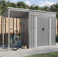 Garden shed with elongated roof, light grey, 277 x 110.5 x 181 cm