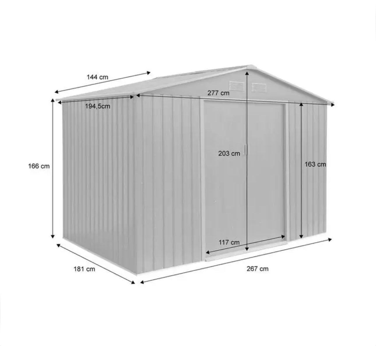 Metal garden shed with anchoring kit, 5.9m²