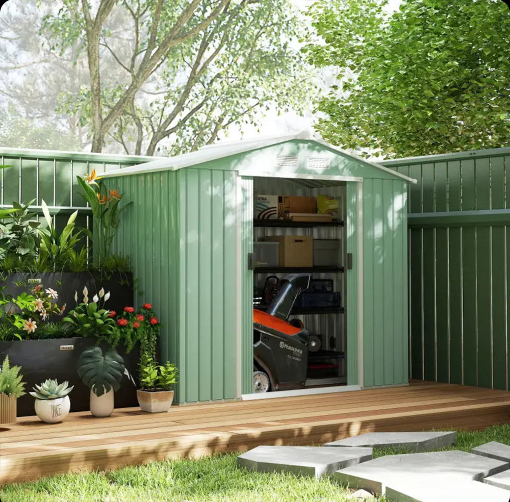 Outsunny 7ft x 4ft Lockable Garden Metal Storage Shed Large Patio Roofed Tool Storage Building Foundation Sheds Box