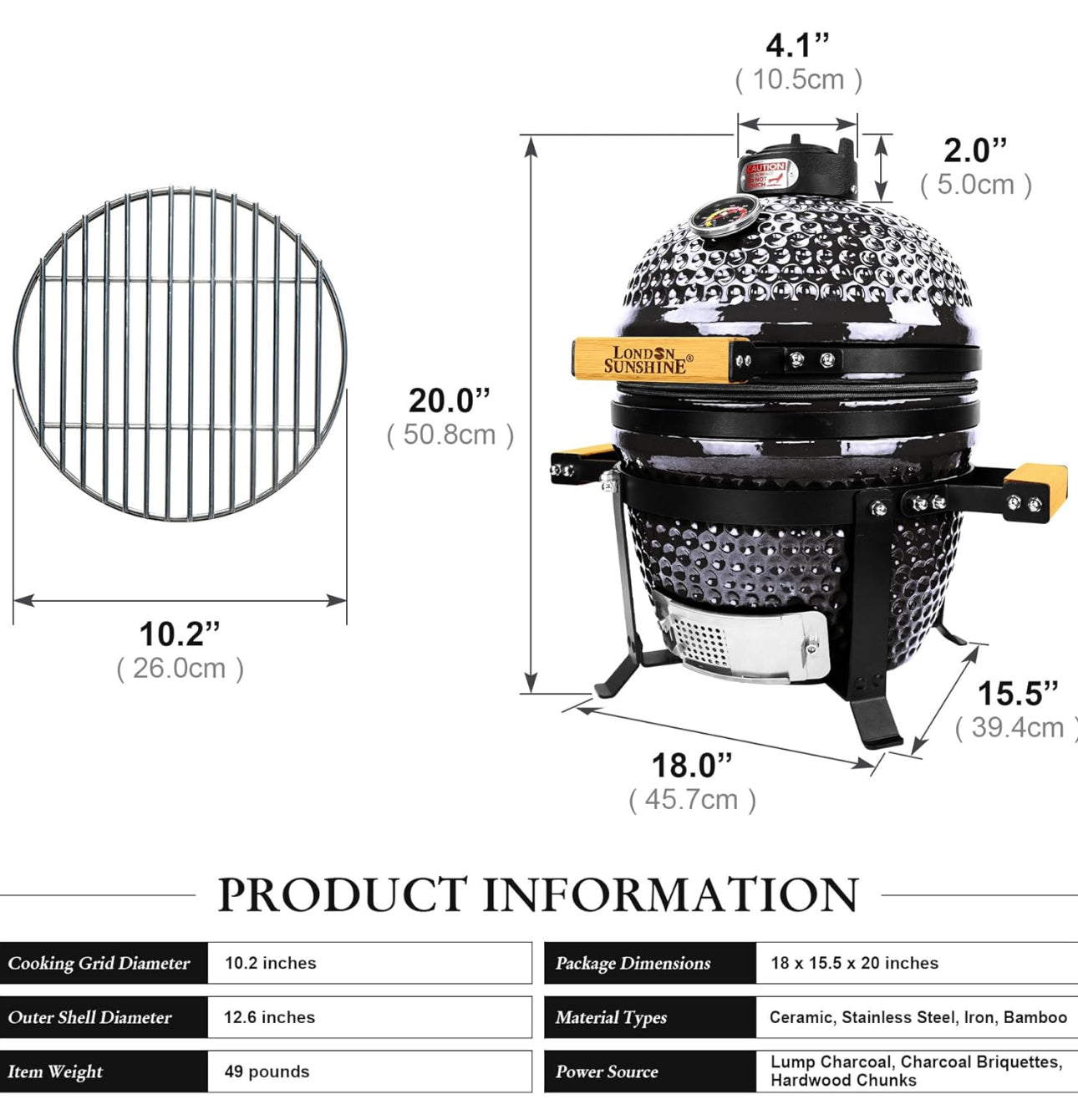Ceramic BBQ Charcoal Kamado Grill 13 inch Portable Tabletop BBQ Bright Gray