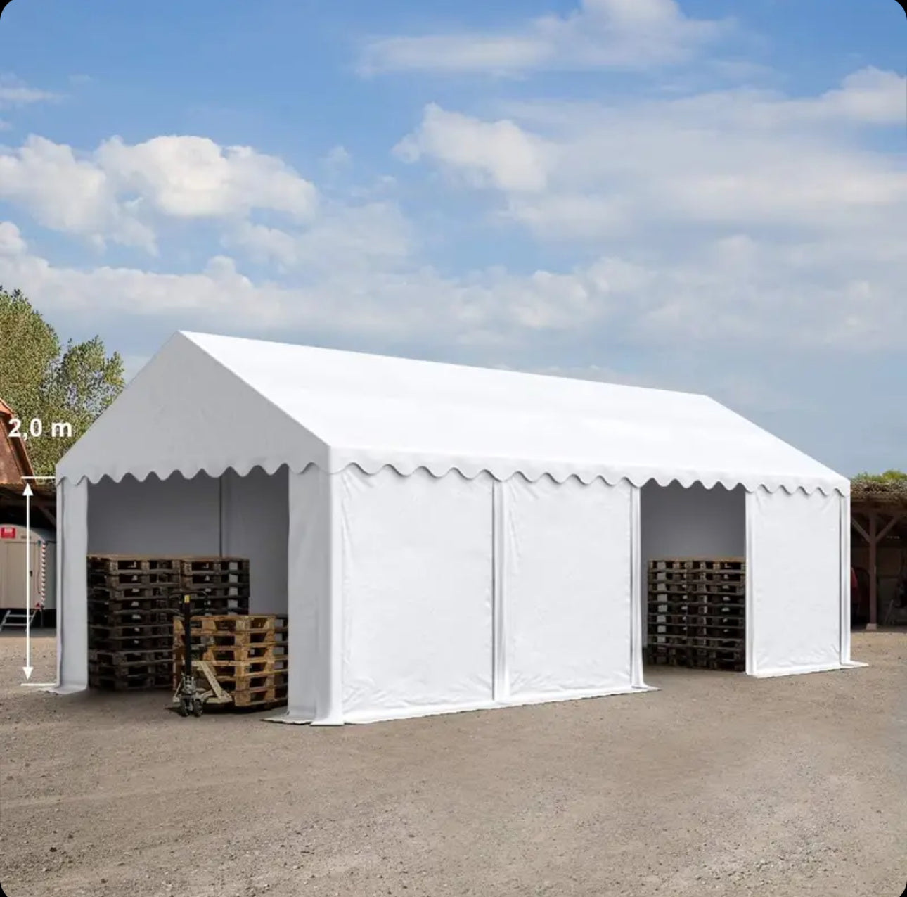 Carpasol – Toolport Storage tent 4×8 m PVC 750 n white shed tent perimeter frame and roof reinforcement