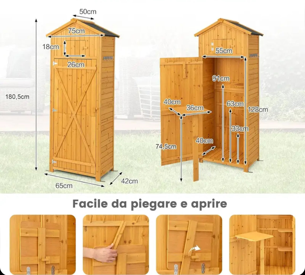 COSTWAY Wooden Outdoor Storage Cabinet, Outdoor Shed with Doors, Shelves and Locks, Versatile Garden, Balcony and Yard Furniture (75 x 50 x 180 cm)