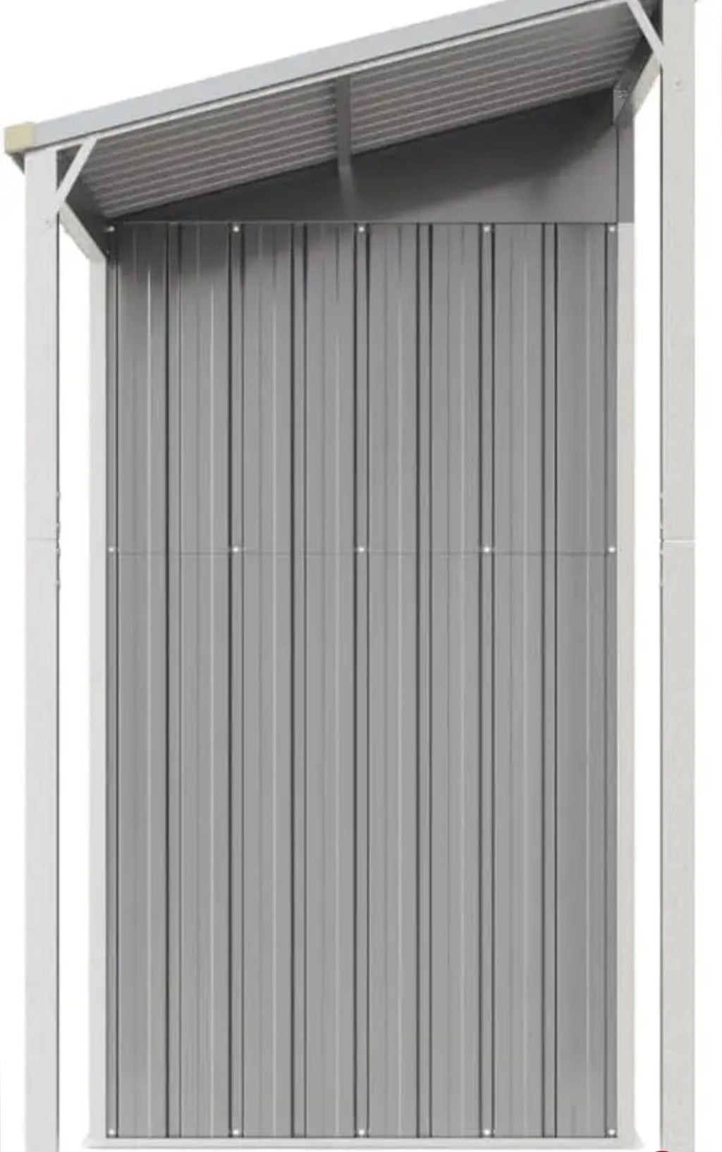 Garden shed with elongated roof, light grey, 277 x 110.5 x 181 cm