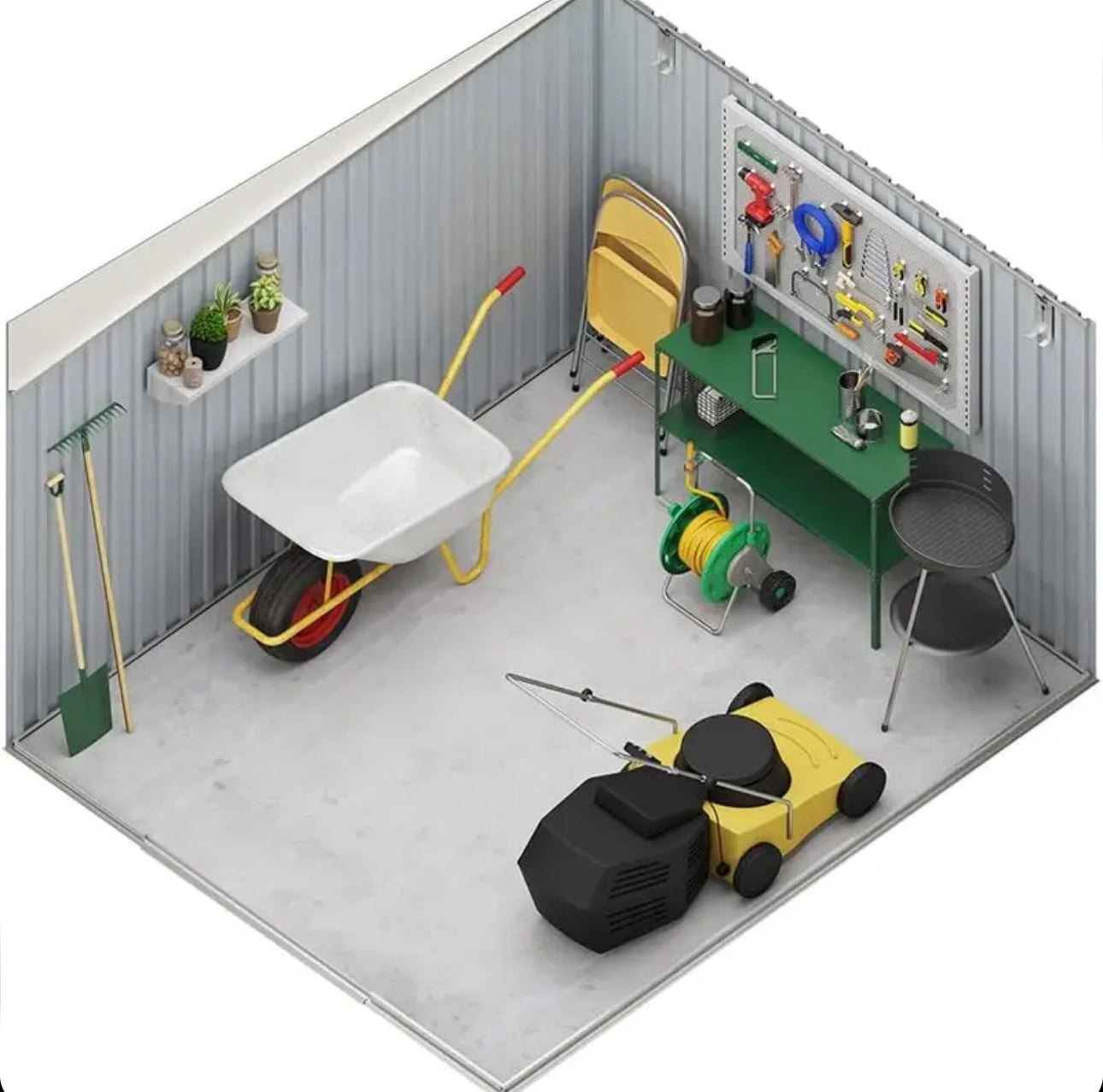 Okoru Hoggar Grey/Beige Metal Storage Shed 8.96m2 - 269x333x189cm. Garden Terrace Shed