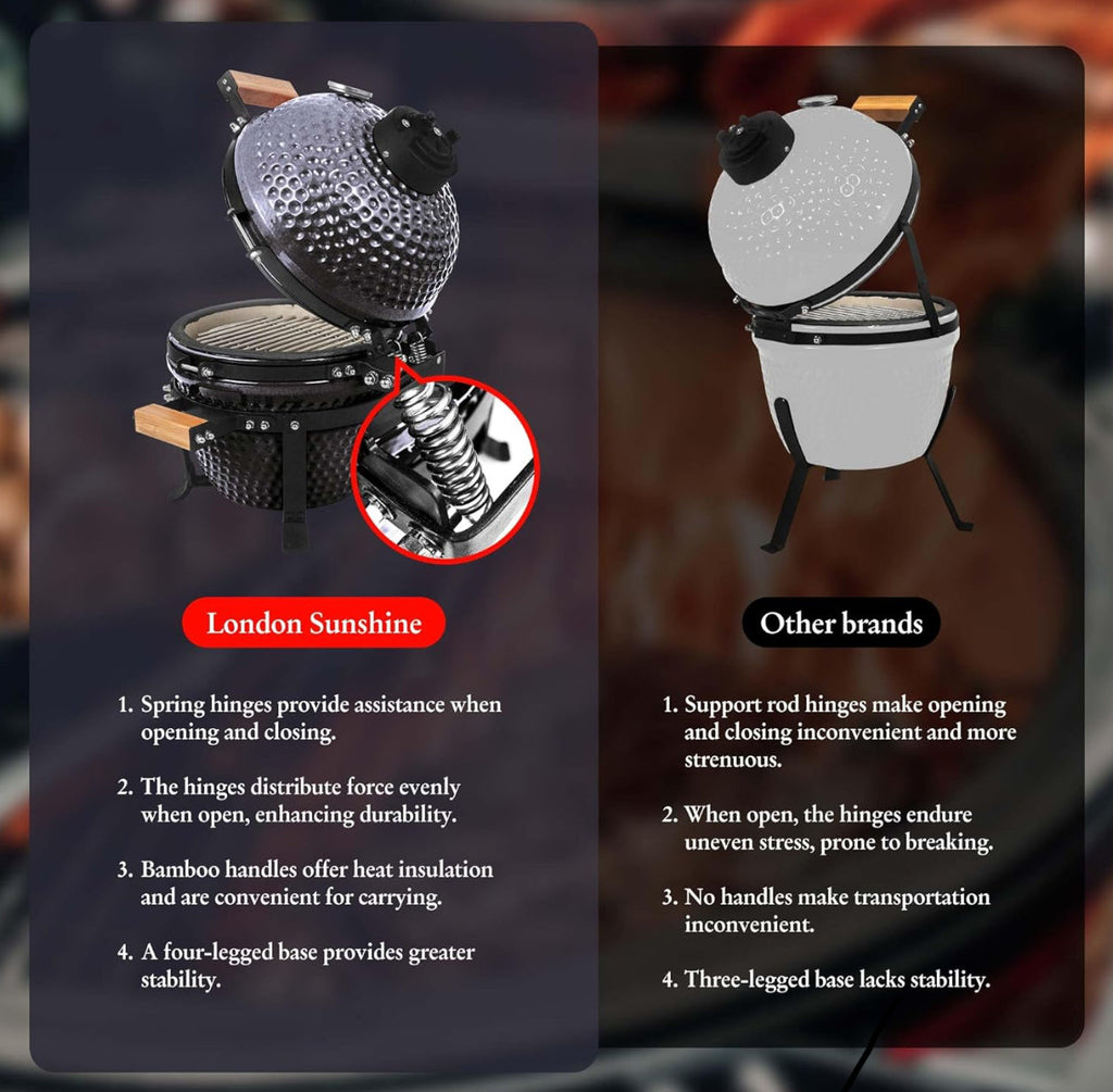 Ceramic BBQ Charcoal Kamado Grill 13 inch Portable Tabletop BBQ Bright Gray