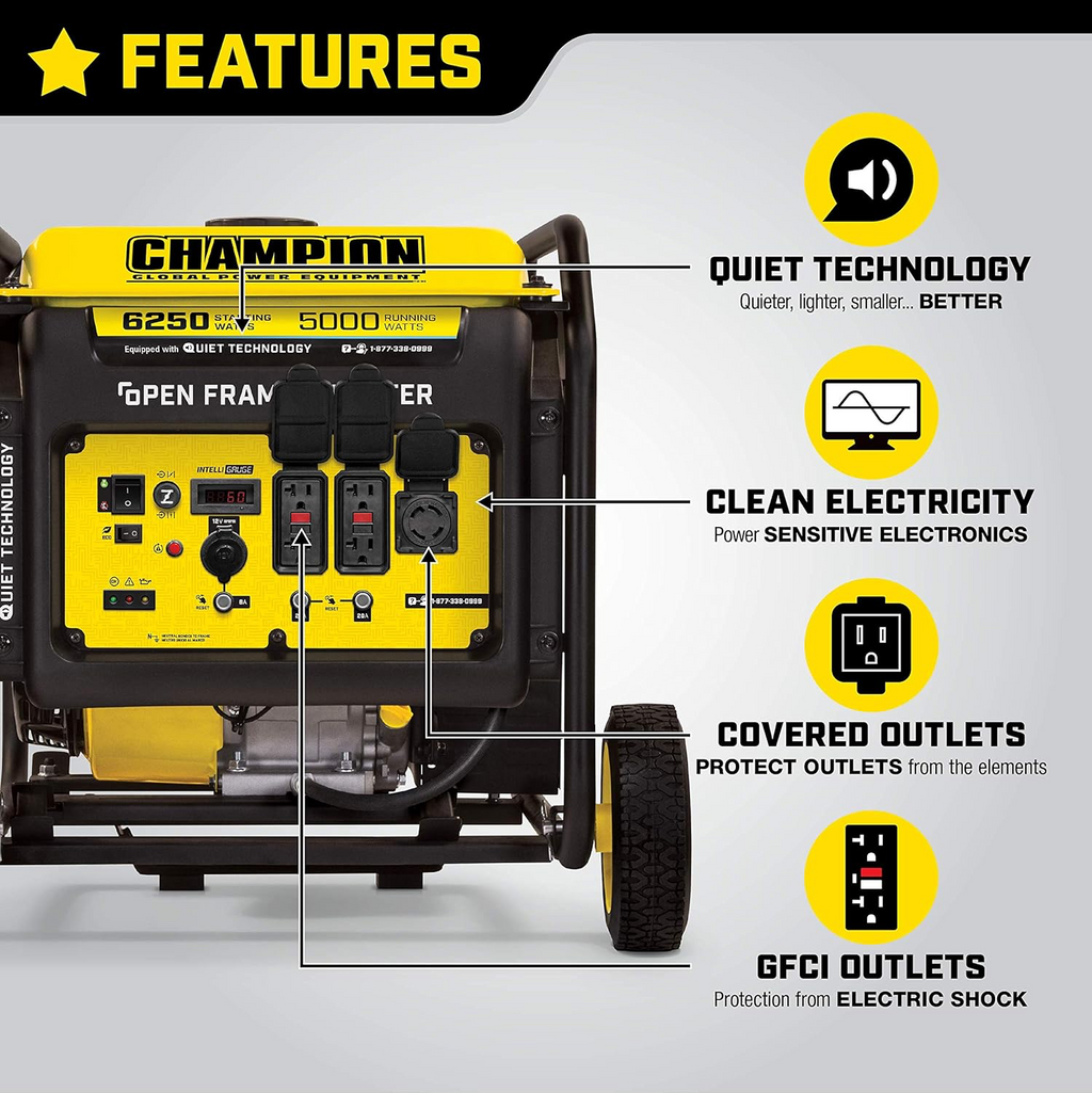 Champion 6250-Watt Open Frame Inverter Generator (100519) + Weather-Resistant Storage Cover