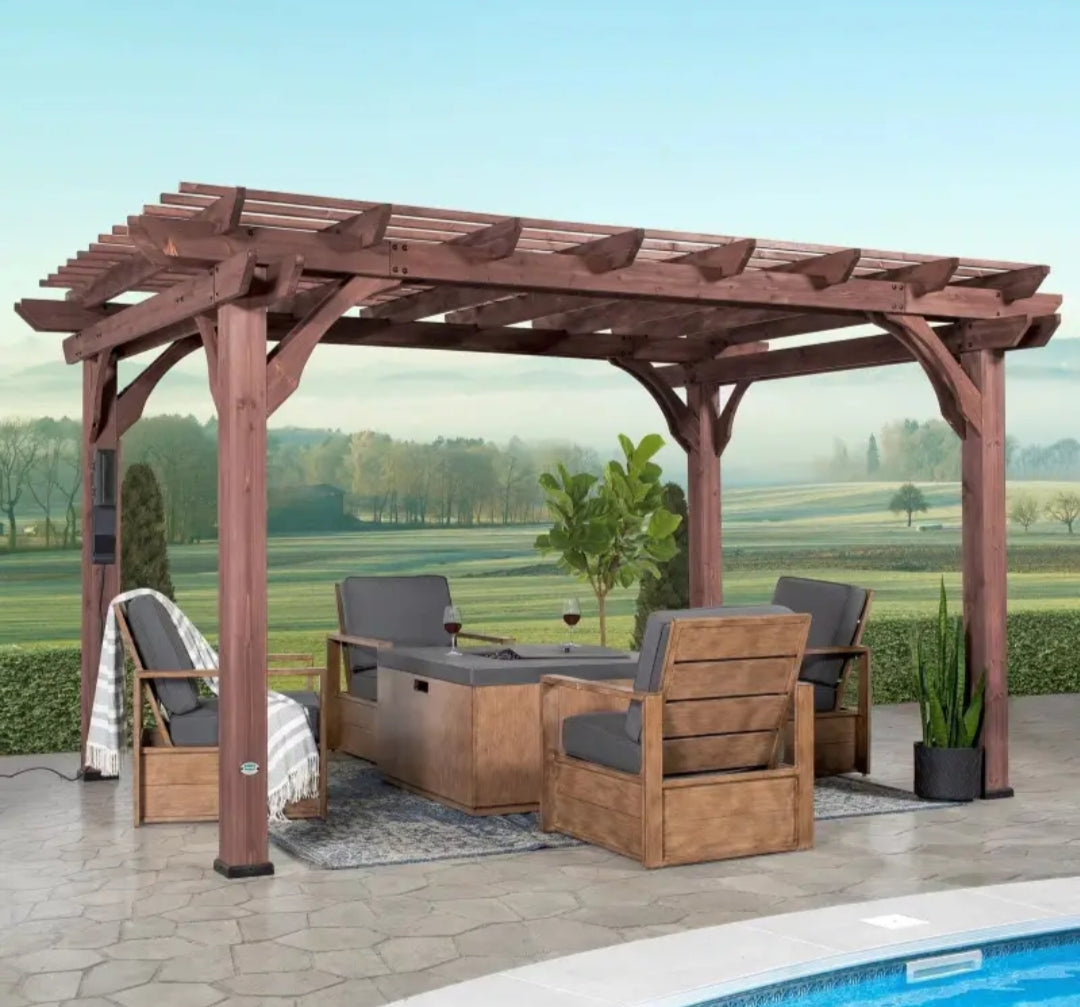 14×10 Somerville Pergola – Walnut Stain Gazebo